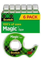 Scotch Magic Tape, 6 Rolls, Numerous Applications, Invisible, Engineered for Repairing, 3/4 x 650 Inches (6122)
