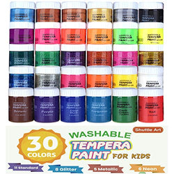 Tempera Paint,Shuttle Art 30 Colors Washable Tempera Paint Set for Kids, 2oz Bottles, Metallic