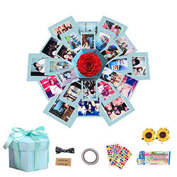 Explosion Gift Box Set Album DIY Scrapbook Album Creative Gift Box Birthday Holiday Wedding Anniversary (Blue)