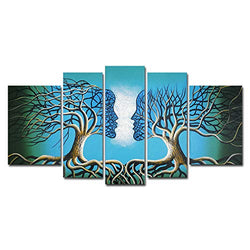 Wieco Art Blue Tree Human Body Extra Large Modern 100% Hand Painted Gallery Wrapped Contemporary Abstract Oil Paintings on Canvas Wall Art Work Ready to Hang for Living Room Home Decor XL