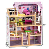 Costzon Dollhouse, Toy Family House with 13 pcs Furniture, Play Accessories, Cottage Uptown Doll House, Doll Playhouse Cottage Set