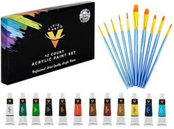 Acrylic Paint Set 12 Colors- Bonus 10 Acrylic Paint Brushes Included - Acrylic Paints for Artists -