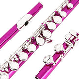 Glory Closed Hole C Flute With Case, Tuning Rod and Cloth,Joint Grease and Gloves-Pink Color