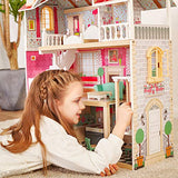 TOP BRIGHT Country Estate Wooden Dollhouse with Elevator Dream Doll House for Little Girls 5 Year Olds