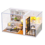 Dollhouse Miniature with Furniture,DIY 3D Wooden Doll House Kit Apartment Style Plus with Dust Cover and LED,1:24 Scale Creative Room Idea Best Gift for Children Friend Lover QT005