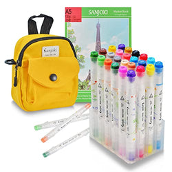 Sanjoki Watercolor Markers Dual Tips Brush Chisel 24 Washbale Markers with Pen Case Yellow