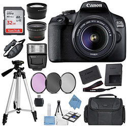 Canon EOS 2000D Digital SLR Camera w/ 18-55MM DC III Lens Kit (Black) with Accessory Bundle, Package Includes: SanDisk 32GB Card + DSLR Bag + 50’’ Tripod + Extreme Electronics Cloth…