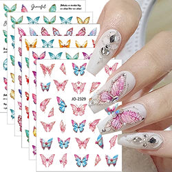 6 Sheets Butterfly Nail Art Stickers 3D Self-Adhesive Nail Art Supplies Colorful Butterflies Nail Design Stickers Shiny Elegant Spring Nail Decals for Women Girls DIY Acrylic Nail Decorations