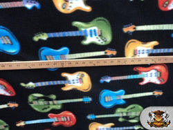 1 X Fleece Printed Fabric Guitar Black / 58" Wide / Sold By the Yard