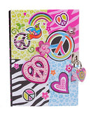 Hot Focus Peace Secret Diary with Lock - 7" Journal Notebook with 300 Double Sided Lined Pages, Padlock and Two Keys for Kids