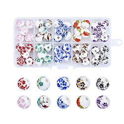 Pandahall 50pcs/Box 10 Styles Traditional Chinese Handmade Ceramic Porcelain Flower Beads 12mm