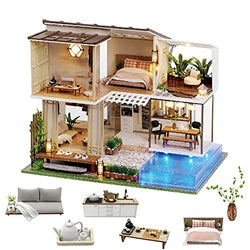 Kisoy Dollhouse Miniature with Furniture Kit, Handmade DIY House Model for Teens Adult Gift (Elegant and Quiet)