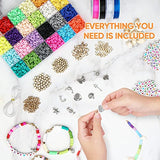 Imbuty 4358+Pcs Clay Beads 6mm 24 Colors, Heishi Beads Flat Round Polymer Clay Spacer Beads with Letter Bead Pendant Charms 4 Roll Elastic Strings for DIY Jewelry Making Bracelets Necklace Earring Kit