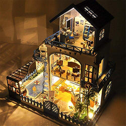 XYSQWZ Zhanwang17 DIY Dollhouse - DIY Small House Love Sea Villa Miniature Wooden Doll House with Music Movement Without Dust Cover for Birthday Gift Delightful