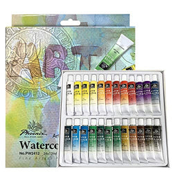 PHOENIX Watercolor Paint Set of 24 Colors x 12 ml - Non-Toxic Paints in Tubes for Kids, Students, Beginners & Artists