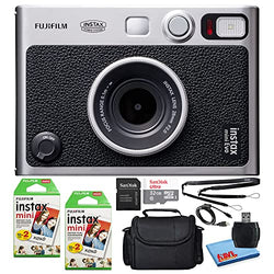 Fujifilm Instax Mini EVO Hybrid Instant Film Camera (Black) (16745183) Bundle with 40 Instant Film Sheets + 32GB Memory Card + Small Padded Case + SD Card Reader + Microfiber Cleaning Cloth