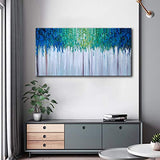 Hand Painted Blue and Green Textured Tree Artwork Abstract Wall Art Modern Landscape Oil Painting on Canvas