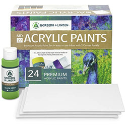 Norberg & Linden Acrylic Paint Set - Canvas and Acrylic Paint Sets for Adults, Teens, Kids - Premium Quality Arts Crafts Painting Kit With Supplies - Includes 24 Vivid Colors, 3 Canvas Panels