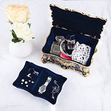 Feyarl Vintage Two Layers Rectangle Trinket Jewelry Box Ornate Ring Earrings Treasure Case Keepsake Box Organizer for Birthday Woman Girl Gift (Blue) 7.1 x 4.7 x 3.1 inches
