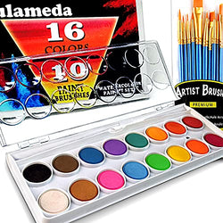 Hulameda Watercolor Cake Set,16Colors & 10pcs Paint Brushes, Great for Kids Paint Party, Student Art Class, School Art Project