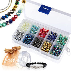 Briolette Faceted Rondelle Crystal Glass Beads in Assorted Color with Spacers and Container Box for