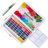 Xileyw watercolor paint set-Includes 48 Assorted Premium Colors - 1 Water Brush - 1 Pinting brush - 1 sponge , for Artist kids portable travel sketch painting