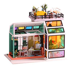 DIY Dollhouse Miniature Kit Wooden Creative Room with Furniture Multicolour Window Mini Doll House Building Kit Led Light Dust Cover Music Box 1:24 Scale House Kit for Adults Girls Birthday Gift Toy
