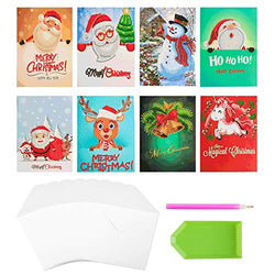 Cieovo 8 Packs 5D DIY Diamond Painting Greeting Holiday Card Diamond Painting Round Drill Greeting Thank You Cards Include Santa Claus, Snowman, Christmas Sock Cards, 8 PCS Envelopes (H-Color)