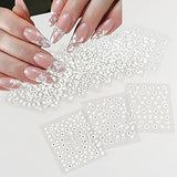 30pcs Flower Nail Art Stickers 3D Self-Adhesive Nail Art Supplies White Flower with Rhinestones Nail Art Decals Elegant Small Floral Petal Nail Design Charms for Women Girls Manicure Tips Decoration