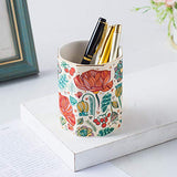 YOSCO Ceramic Pen Holder For Desk Cute Flower Stand Pencil Cup Pot Desk Organizer Makeup Brush Holder for Girls Women (Flower)
