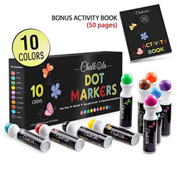 Washable Dot Markers for Kids with Free Activity Book | Large 10 Colors Set | Water-Based Non Toxic Paint Daubers | Dab Marker Kit for Toddlers & Preschoolers | Fun Art Supplies by Chalkola