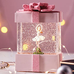 Woolia Music Box Gift Box Style Snow Globe with LED Lights & Automatic Snowflakes, Play Castle in The Sky & Canon for Kids Girls Women Christmas/Birthday/Valentine's Day Gift (Ballerina)