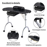 Giantex Nail Table Station Portable Manicure Tech Desk with Free Bag Case Sliding Drawer Leather Hand Pillow Spa Beauty Salon Technician Equipment Nails Art Table Set w/Lockable Wheels