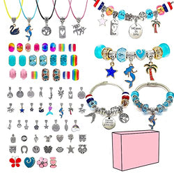 Charm Bracelet Making Kits, DIY Jewelry Kit with Charm Beads for Bracelet Jewelry Making Crafts for Teenage Girls Gifts Age 5 6 7 8 9 10 11 12 Girly Christmas Gift