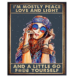 I'm Mostly Peace Love and Light Wall Art - Bohemian Boho Wall Decor - Inspirational Hippy Trippy Hippie Room Decor - Spiritual Motivational Poster - Funny Sayings Quotes - New Age Gifts for Women