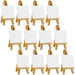 US Art Supply Artists 2"x2" Mini Canvas & Easel Set Painting Craft Drawing - Set Contains: 12
