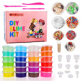 HB HOMEBOAT DIY Crystal Slime Kit, Slime Kits for Girls Boys Toys Clear Slime Supplies for Kids Art Craft, Fruit Slice and Tools,Squeeze Stress Relief Toy (24 Colors)