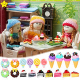 Zhanmai 42 Pieces Dollhouse Miniature Desserts Set Dollhouse Miniature Donuts Dollhouse Miniature Macaroon for Mini Dollhouse Kids Birthday Gift