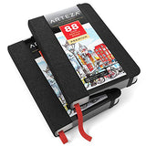 ARTEZA 3.5x5.5" Mini Sketch Book, Pack of 2 Pocket Notebooks, 88 Pages per Pad, 118lb/175gsm, Hardcover Journals with Bookmark Ribbon, Inner Pocket, and Elastic Strap, for a Variety of Dry Media