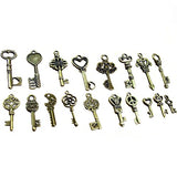 Buytra 120 Gram Antique Bronze Vintage Skeleton Keys Steampunk Gears Cogs Charms Pendant Clock