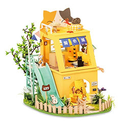 Hands Craft DIY Miniature Dollhouse Kit | 3D Model Craft Kit | Pre Cut Pieces | LED Lights | 1:24 Scale | Adult Teen | Cat House, 188 pcs.