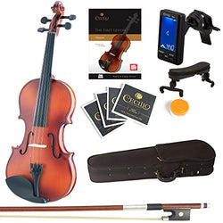 Mendini By Cecilio Violin For Kids & Adults - 4/4 MV300 Satin Antique, Student or Beginners Kit w/Case, Bow, Extra Strings, Tuner, Lesson Book - Stringed Musical Instruments