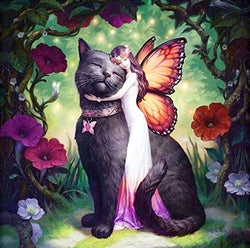 Diamond Painting Kits for Adults - 5D Diamond Painting Kit Full Drill, Fairy with Black Cat Diamond Art Kits for Home Wall Decor(16x16inch)