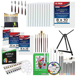 U.S Art Supply 92-Piece Deluxe Acrylic Painting Set with Aluminum Tabletop Easel, 24 Acrylic Colors, Acrylic Painting Pad, Stretched & Canvas Panels, Brushes & Palette Knives