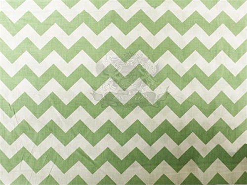 Polycotton Fabric Printed Large Chevron OLIVE WHITE / 60" Wide / Sold by the Yard