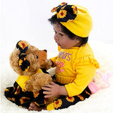 Milidool Black Reborn Baby Girl Doll 22 inch African American Lifelike Newborn Dolls with Sunflower Theme