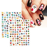 JMEOWIO 8 Sheets Poker Nail Art Stickers Decals Self-Adhesive Pegatinas Uñas Black Red Heart Nail Supplies Nail Art Design Decoration Accessories