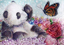 5D Diamond Painting by Number Kits for Adults and Kids，Baby Panda and Butterfly DIY Embroidery Cross Stitch with Diamond Set Arts Craft Home Living Room Bedroom Wall Decor 16X20 Inch