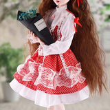 Pigeon Fleet Handmade Red White Lace Dress Courtly Style Doll Clothes Princess Dress Accessory for 24 inches Doll