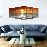 Wieco Art Grand Sight Extra Large 5 Panels Modern Landscape Artwork HD Seascape Giclee Canvas Prints Sea Beach Pictures to Photo Paintings on Canvas Wall Art for Home Decorations Wall Decor